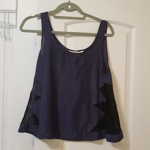 Silky BCBG navy semi-sheer tank with cutouts
